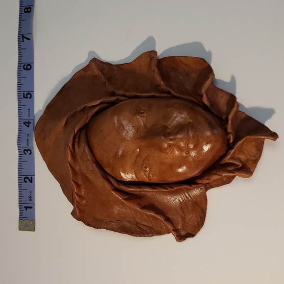 Vintage Leather Womens Face Mask Art Sculpture Wall Hanging - Picture 8 of 9